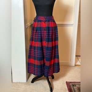 Plaid High Waist Pleated Wool Midi Skirt